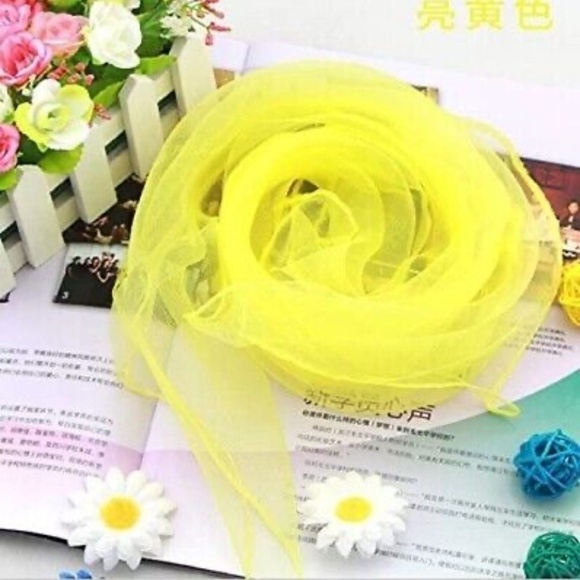 2pk 1950s Square Chiffon Scarf Sheer Square Neck Head Women yellow - Picture 3 of 4